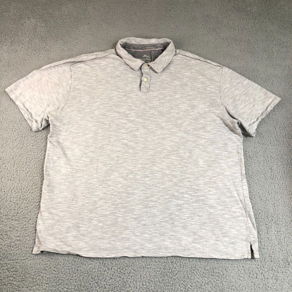 Tommy Bahama Shirt Men 2XLarge XXL Gray Polo Slit Logo Fishing Golf Casual Spots